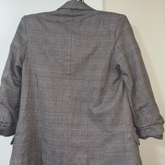 Shawl Collar Pocket Patched Plaid Blazer - Picture 2 of 4